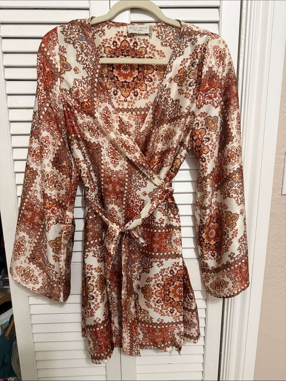 Dress Forum Cream and Rust Paisley Wrap Mini Dress